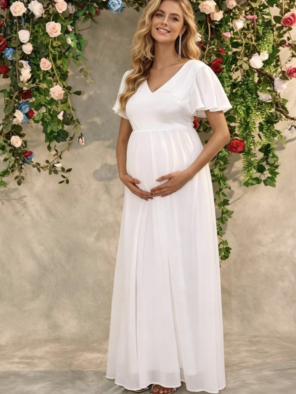 NWT Yissang White Chiffon Maternity Dress - Medium
